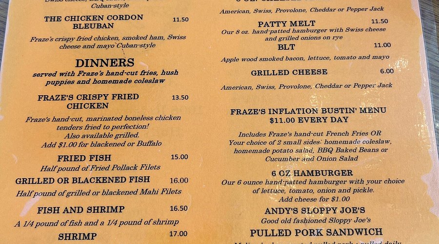 Fraze’s Scratch Cookin’ menu 5