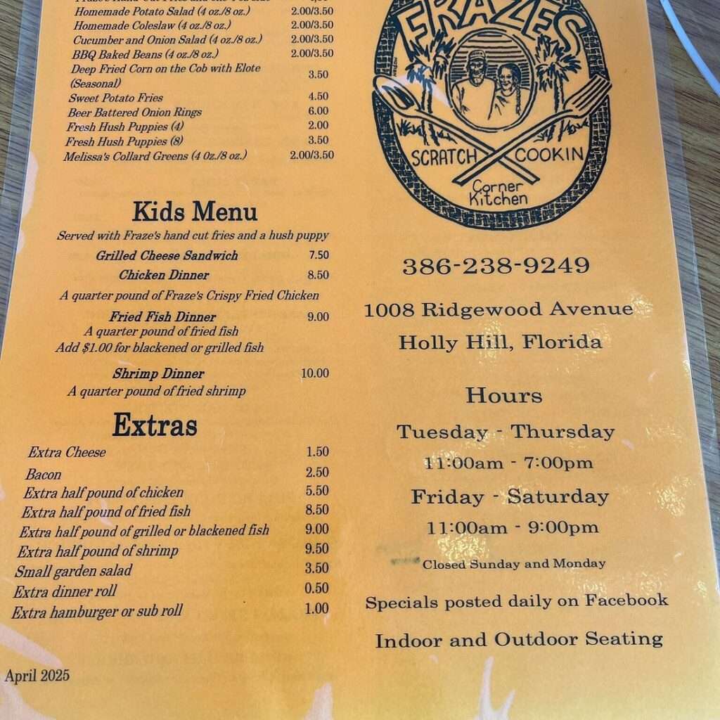 Fraze’s Scratch Cookin’ menu 3