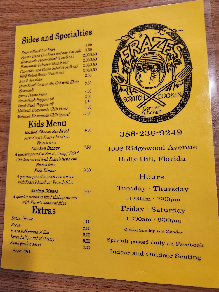 Fraze’s Scratch Cookin’ menu 6