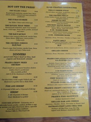 Fraze’s Scratch Cookin’ menu 2